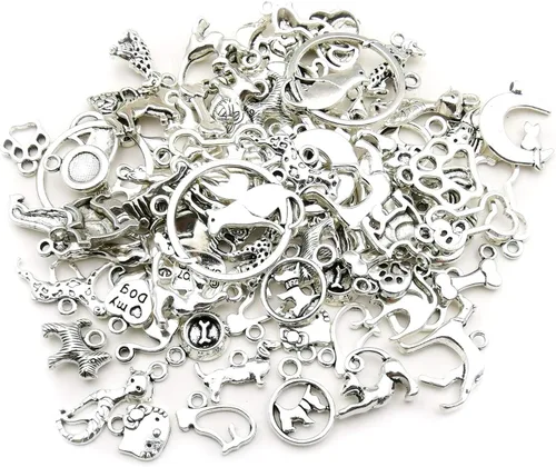 Miniatura 4 de Suministros de manualidades de 3.53 oz (80 unidades) de plata antigua, animales, gatos, perros, mascotas, colgantes para manualidades, accesorios