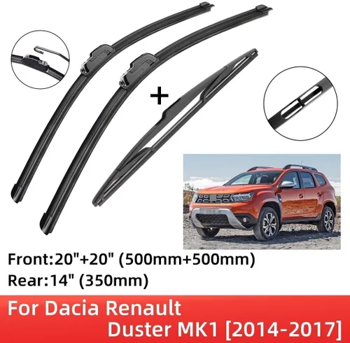 Miniatura 2 de Compatible con Dacia Renault Duster MK1 2014-2017 Escobillas limpiaparabrisas delantero trasero Cepillos Cortadores Accesorios J Hook 2014 2015 2016