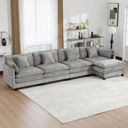 Miniatura 83 de Sofá modular negro de 111.5 pulgadas, sofás seccionales grandes de 3 plazas para sala de estar, sofá nube de tela de felpilla de gran