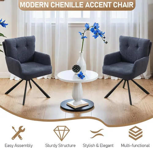 Miniatura 7 de WUTUTUEE Juego de 2 sillas de comedor de tela, modernas, tapizadas, giratorias, cómodas sillas de comedor con respaldo medio, sillón de escritorio