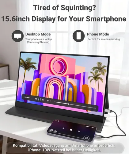 Miniatura 7 de Ingnok Monitor portátil, monitor de viaje FHD 1080P de 15.6 pulgadas, ultrafino, USB-C Plug & Play, altavoces integrados, pantalla portátil