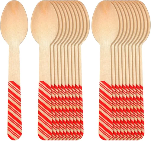 Miniatura 10 de Hoolerry 100 piezas cucharas de madera desechables de Navidad 14 cm Barra de degustación de invierno con sabor a barra de caramelo de chocolate