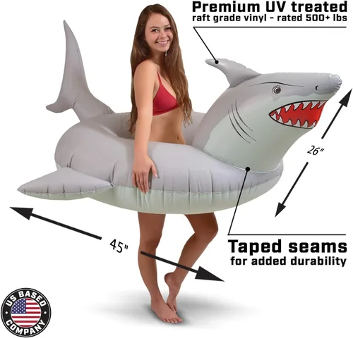 Miniatura 3 de GoFloats Tubo flotador de piscina con forma de tiburón "Great White Bite", balsas inflables, adultos y niños