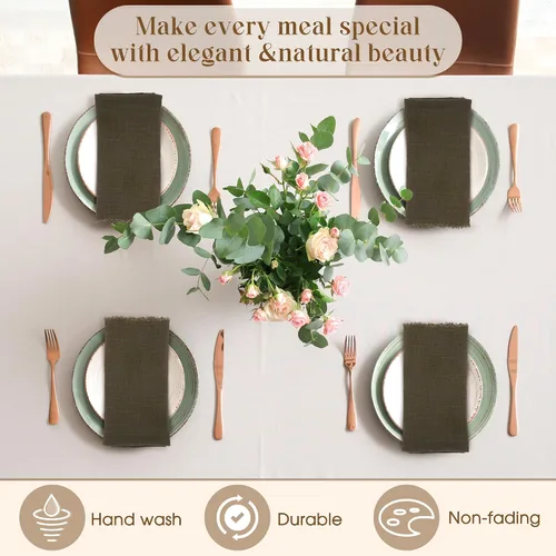 Miniatura 6 de TURSTIN 12 Piezas de Servilleta de Lino de Algodón Servilleta de Tela Hecha a Mano con Flecos 17 x 17 Pulgadas Servilletas Suave para Cenas Bodas