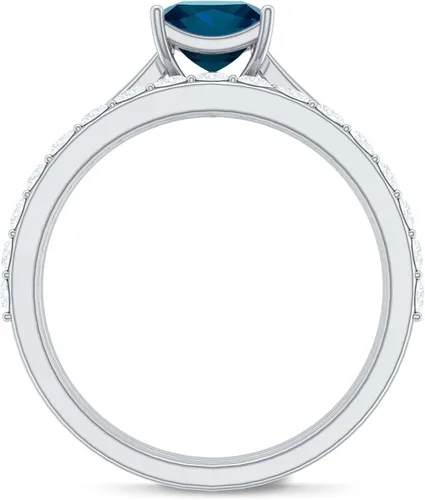 Miniatura 16 de Juego de anillos de boda de topacio azul Londres con diamante, juego de anillos solitarios de topacio azul de corte princesa para mujer (calidad AAA)