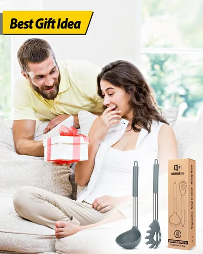 Miniatura 7 de Juego de tenedor y cucharón de silicona para pasta, utensilios de cocina grandes antiadherentes para cocinar, agitar, servir espaguetis, sopa, salsa