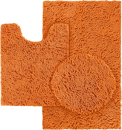 Miniatura 11 de HOMEIDEAS Juego de alfombras de baño negras de 3 piezas, alfombras y tapetes de felpilla de mantequilla, peludos, absorbentes, antideslizantes