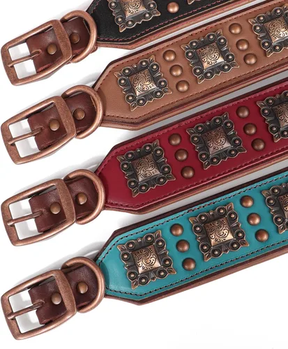 Miniatura 6 de PET ARTIST Collar de Perro de Cuero Acolchado Mejorado, Collares de Perro de Cuero Genuino de 2 Pulgadas de Ancho con Remache Tachonado Resistente