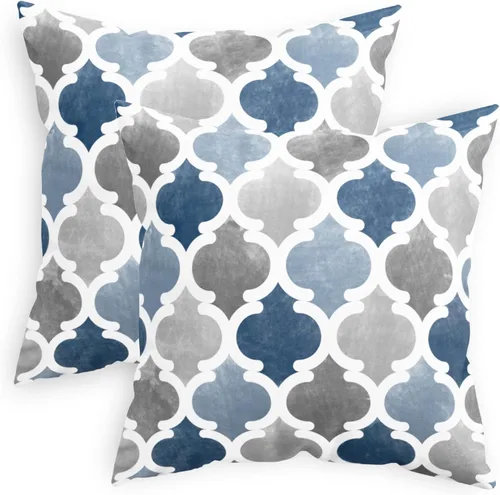 Miniatura 11 de CaliTime Juego de 2 fundas de almohada decorativas de forro polar degradado con cadena geométrica enrejada cuadriculada para sofá, cama, sofá