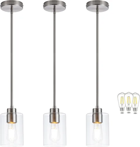 Miniatura 16 de MAYNA Lámpara colgante de granja de 1 luz, lámparas de jaula de metal negro con cadena ajustable y pantalla de vidrio, luces colgantes para isla