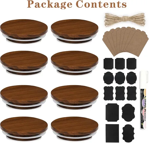 Miniatura 4 de Oui Yogurt - Juego de tapas para tarros de madera con anillos de sellado de silicona, paquete de 8 unidades para almacenamiento de vidrio