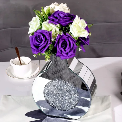Miniatura 4 de Florero con acabado de espejo para decoración, jarrón decorativo de cristal para círculo de flores, donas, diamantes triturados, decoración