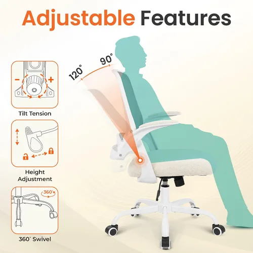 Miniatura 7 de NEO CHAIR Silla de oficina para computadora, silla de escritorio ergonómica para juegos, cómoda malla con brazos abatibles, soporte lumbar, ruedas