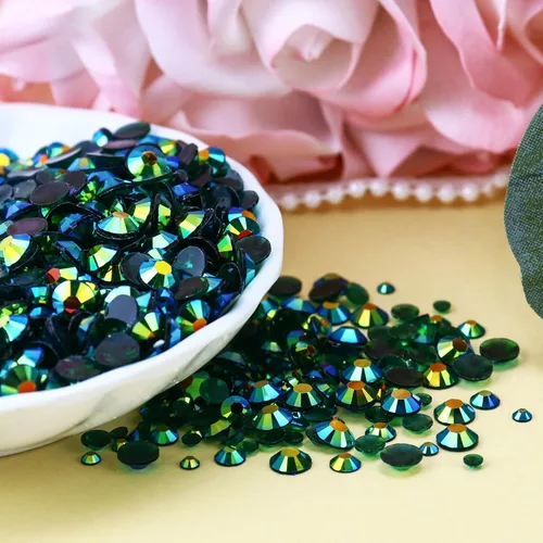 Miniatura 3 de 10000 diamantes de imitación de resina de 0.079 pulgadas con parte trasera plana, transparente verde oscuro AB con parte trasera plana