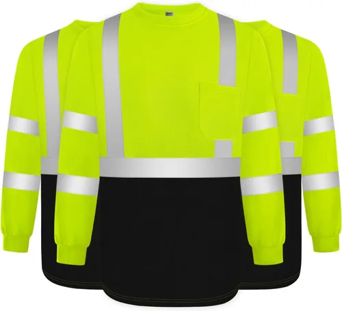 Miniatura 13 de TCCFCCT Camisetas de manga larga de alta visibilidad para hombres y mujeres - Clase 3 Hi Vis, camisas de trabajo de seguridad reflectantes con fondo