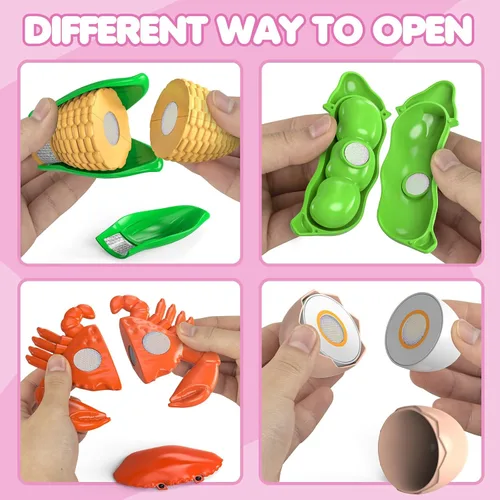 Miniatura 4 de Juego de 94 piezas de alimentos de corte para cocina infantil (45 artículos), comida de juego de simulación con cesta de la compra, accesorios
