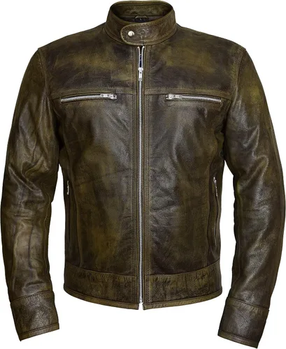 Miniatura 9 de Mens Premium Distressed Brown Padded Armored Cowhide Leather Cafe Racer Jacket – Vintage Protective Moto Jacket