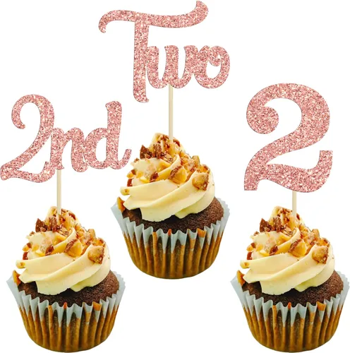 Miniatura 30 de 24 piezas de adornos para cupcakes de tercer cumpleaños, adornos para cupcakes de tercer cumpleaños con purpurina, tres adornos para cupcakes