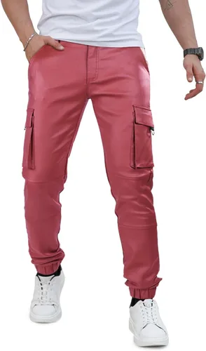 Miniatura 7 de GINGTTO Pantalones de cuero para hombre, pantalones de discoteca ajustados para hombre elásticos