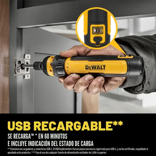 Miniatura 7 de DEWALT Destornillador inalámbrico, destornillador eléctrico recargable USB de 4 V con juego de 12 puntas de destornillador, luz LED, control