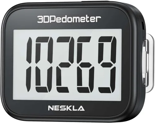 Podómetro 3D para caminar, contador de pasos simple con pantalla digital grande, rastreador de pasos con cordón de clip extraíble, seguimiento Negro