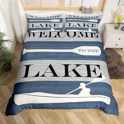 Miniatura 37 de Lake House - Juego de funda de edredón tamaño individual, estilo rústico de granja vieja para niños, adolescentes y adultos, decoración