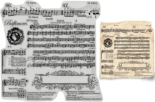Threetols Sellos transparentes de notas musicales para hacer tarjetas, marco de flores, sellos de goma transparente, sellos de palabras de canciones