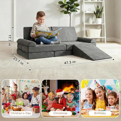 Miniatura 2 de LOAOL Sofá para Niños, Sofá Modular para Juegos Infantiles, Sofá Convertible de Espuma para Trepar para Niños Pequeños, Bloques de Espuma