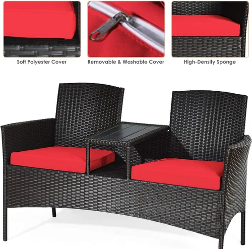 Miniatura 7 de Tangkula Sofá biplaza de ratán para exteriores, juego de conversación para patio con cojines y mesa, moderno juego de sofá de mimbre patentado