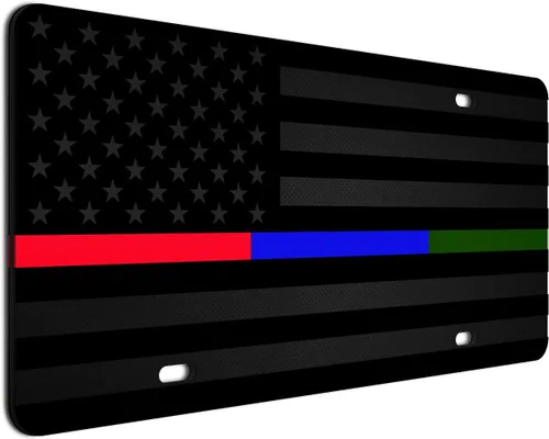 Miniatura 27 de JASS GRAPHIX Placa de matrícula personalizada con la bandera estadounidense de línea amarilla, homenaje personalizado a despachadores y operadores