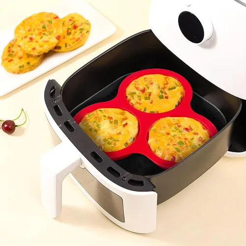 Miniatura 4 de Puyeipt - Paquete de 2 moldes para freidora de aire, moldes de silicona jumbo de 4 pulgadas para sándwiches de desayuno, bocados de huevo, bollos