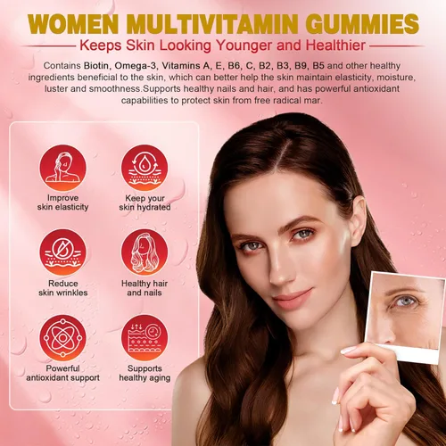 Miniatura 4 de Gomitas multivitamínicas para mujer, multivitamínico metilado para mujeres con omega-3, magnesio, enzimas, mezcla de probióticos y antioxidantes