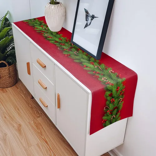 Miniatura 5 de Camino de mesa de Navidad de 70 pulgadas de largo, paños de mesa de árboles de Navidad rojos de algodón y lino para aparadores, bufandas de mesa