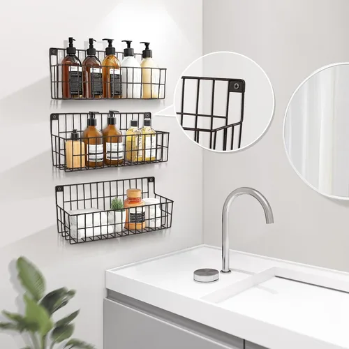 Miniatura 7 de Juego de 4 cestas colgantes de alambre de pared extragrandes, cestas de almacenamiento colgantes de pared, cesta de alambre colgante de metal