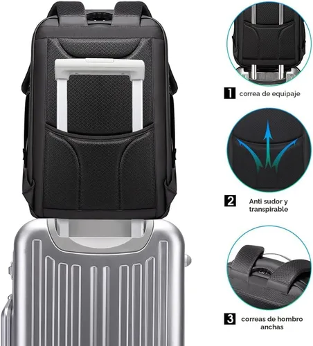 Miniatura 8 de BANGE Mochila antirrobo con puerto de carga USB, mochila de negocios ligera para hombres y mujeres.., Negro, Computadora portátil