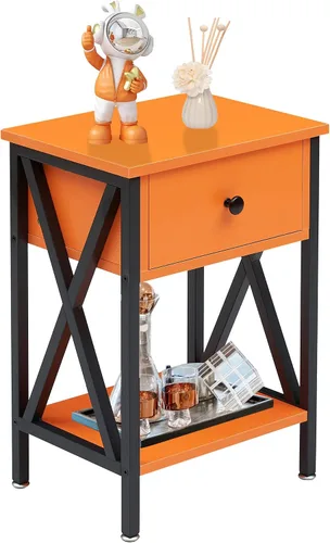 Miniatura 8 de VECELO - Mesita de noche moderna, mesa auxiliar de cabecera con cajón y estante de almacenamiento para sala de estar y dormitorio, marco de metal