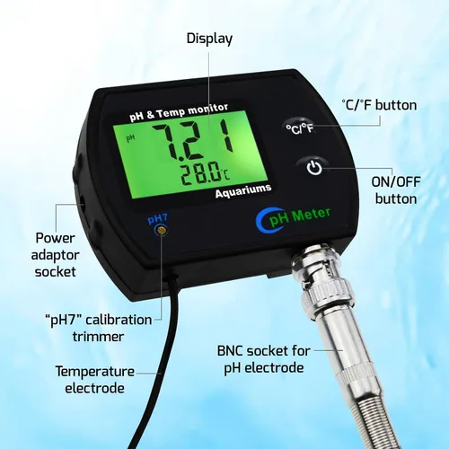Miniatura 3 de Monitor de pH y temperatura 2 en 1, medidor de pH con función de retroiluminación, pantalla dual 0.00 ~ 14.00pH °C/ °F probador de calidad de agua