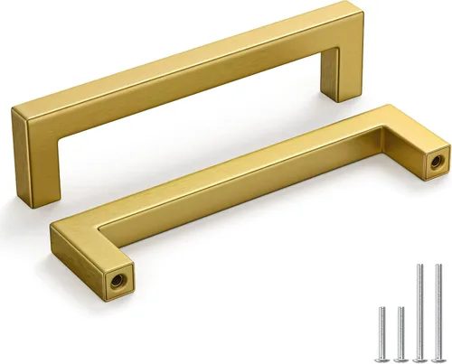 Miniatura 19 de Homdiy Manijas de gabinete de cocina de bronce cepillado de 6- 1/4 pulgadas, paquete de 30 tiradores de gabinete dorados, cuadrados, herrajes