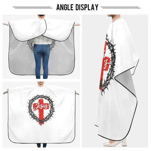 Miniatura 5 de ALAZA Capa de peluquería profesional de 55 x 65 pulgadas, diseño de cruz cristiana de Jesús impermeable, con cierre a presión, para hombres y mujeres