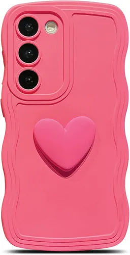 Miniatura 27 de Funda para Samsung Galaxy S22 para mujer, linda funda Kawaii 3D Love Heart color sólido rizado ondulado lente de cámara cubierta a prueba de golpes