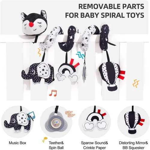 Miniatura 3 de Koty Juguetes para Asiento de Coche, Juguete de Peluche en Espiral para Bebés con Caja de Música, Sonajero y Cascabeles Colgantes para Cochecito