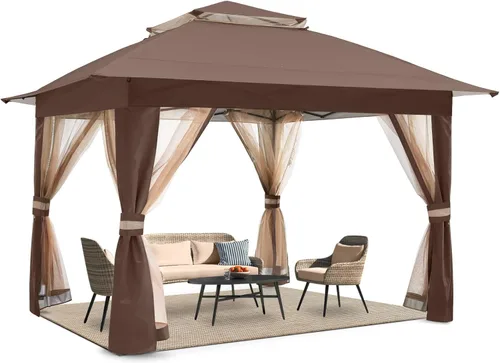 Miniatura 12 de COOSHADE Tienda de campaña desplegable de 11 x 11 pulgadas, toldo para exteriores, refugio de patio con mosquitera (beige)