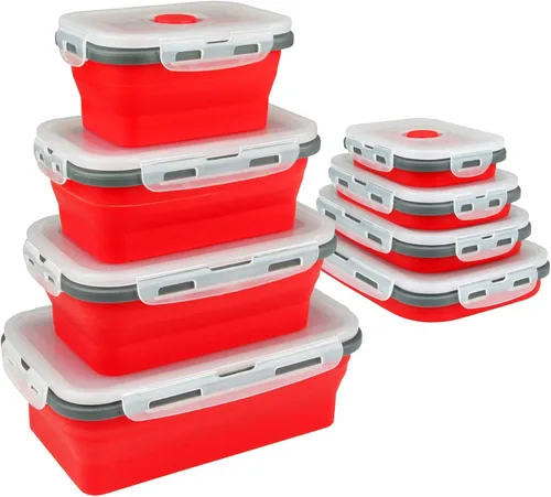 Miniatura 10 de Guyuyii Paquete de 4 recipientes plegables de almacenamiento de alimentos mixtos ml con tapas Cuencos herméticos sin BPA para preparación de Azul