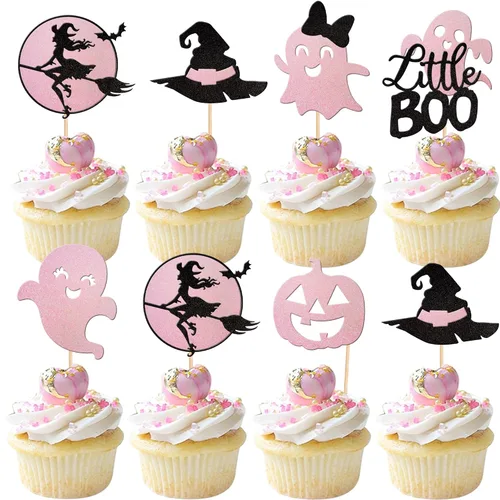 Miniatura 16 de 30 piezas de adornos para cupcakes con purpurina – Púas de cupcakes de Halloween para niños, cumpleaños, festival, fiesta, decoración de pasteles