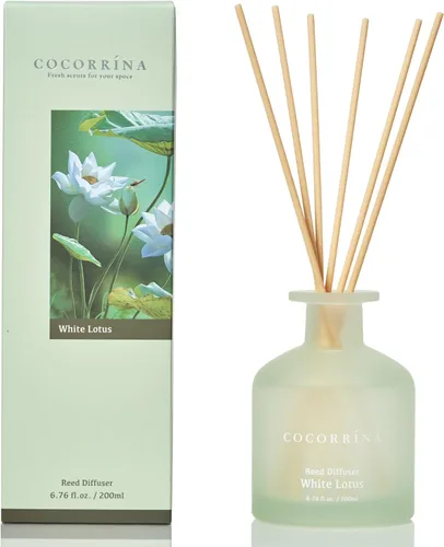 Cocorrína Difusor de Varillas - Loto Blanco 6.76oz Difusor con Varillas Fragancia para el Hogar Aceite Esencial Difusor de Varillas para Hogar