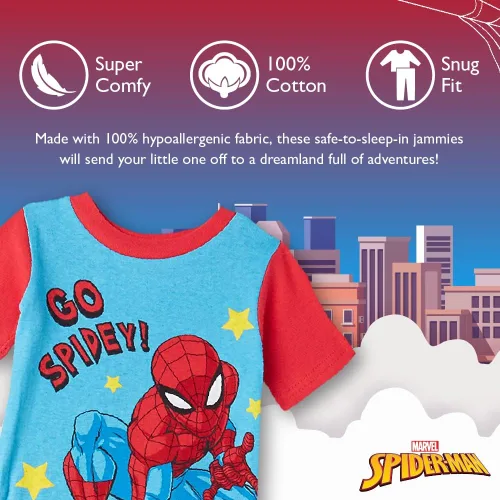 Miniatura 3 de Marvel Boys Avengers Black Panther Captain America Thor Spider-Man 4-Piece Snug-fit Cotton Pajamas Set