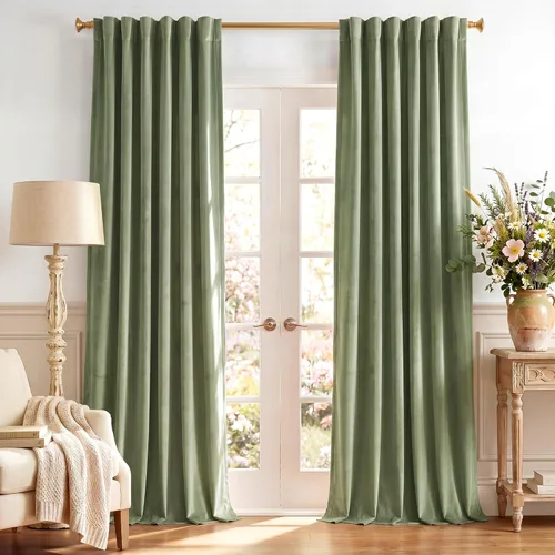 Miniatura 31 de StangH - Cortinas opacas de terciopelo con pestaña trasera, aislamiento térmico, para puerta corrediza, dormitorio, telón de fondo, estudio, teatro