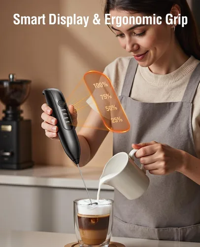 Miniatura 6 de Dynooper Espumador de Leche Eléctrico de Mano: espumador de café recargable 3 en 1 - Pantalla LED, Carga Inalámbrica - 3 Velocidades, Batidor