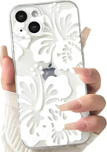Miniatura 20 de Lovmooful Funda compatible con iPhone 13, bonito diseño transparente de flores de hibisco con estampado floral para niñas y mujeres, TPU suave a