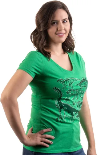 Miniatura 4 de Dinosaur Species Camiseta con cuello en V para fiesta de cumpleaños de Dino Mom para mujer